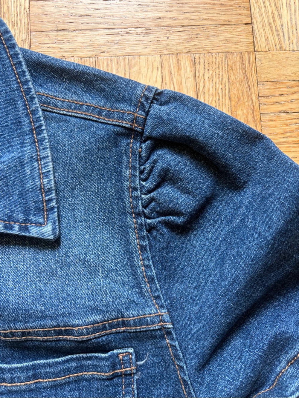 Celebrity Pink Puff Sleeve One-piece Dark Stretch Denim Boiler-suit Size Medium - Picture 4 of 16